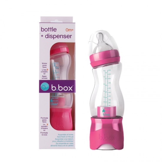 Bbox 自带奶粉盒防摔防胀气 便携奶瓶240ml 玫红色